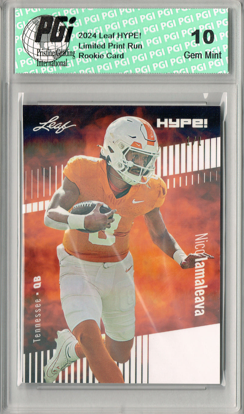 Nico Iamaleava Rookie Card Tennessee / UCLA PGI 10 Gem Mint Football Trading Card 2024 Leaf HYPE! #150 White Shimmer 1/1