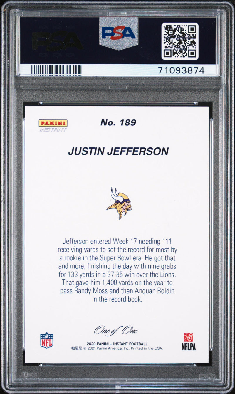 PSA 10 Justin Jefferson 2020 Panini Instant 189 Rookie Card Black Masterpiec 1/1
