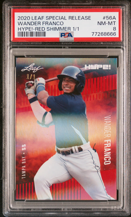 Wander Franco 2020 Leaf HYPE! #56A Rookie Card Red Shimmer 1/1 PSA NM-MT 8 (Near Mint-Mint)