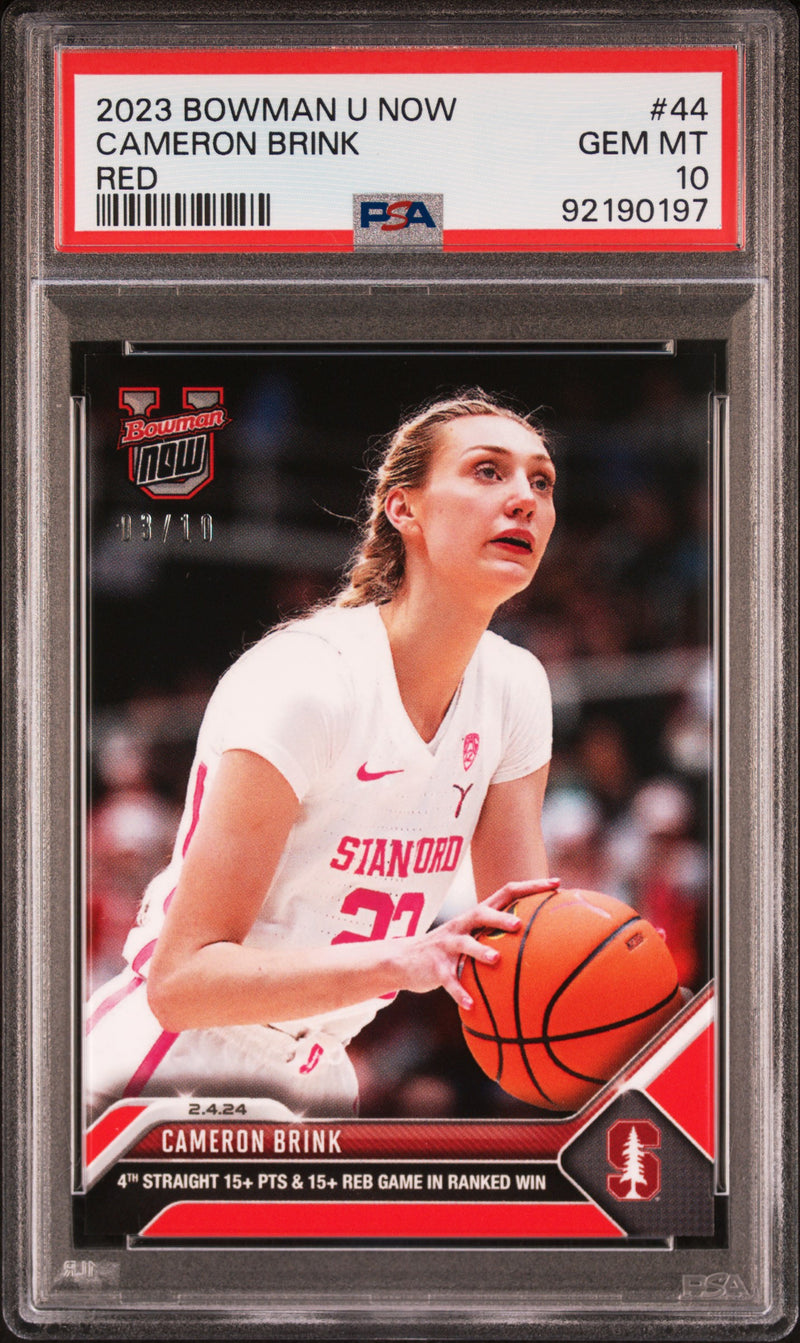 PSA 10 Cameron Brink 2023 Bowman University Now #44 Red SP #3/10 Rookie Card Stanford Cardinal