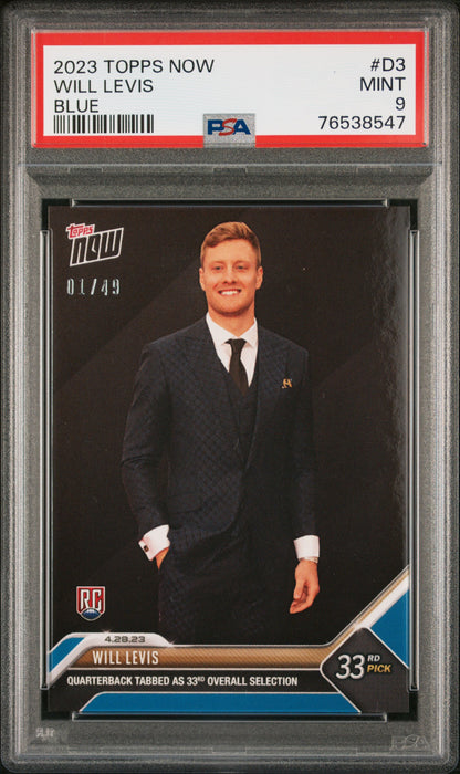 PSA 9 MINT Will Levis 2023 Topps Now #D3 Rookie Card Draft Night Blue #1/49