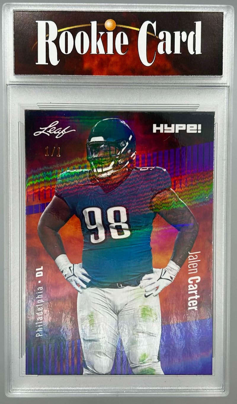 Jalen Carter Rookie Card Philadelphia Football Trading Card 2023 Leaf HYPE! #126 Purple Shimmer 1/1  Certified Mint+