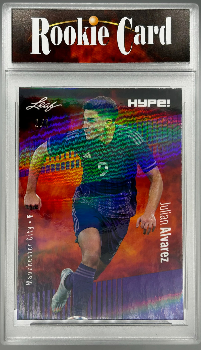 Certified Mint+ Julian Alvarez 2023 Leaf HYPE #129 Purple Shimmer #1/1 Rookie Card Manchester City