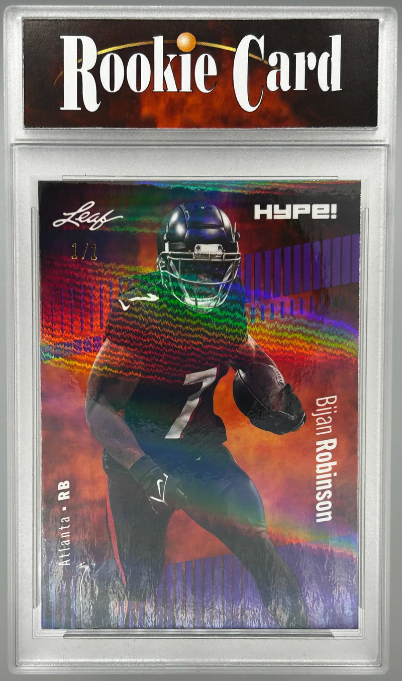 Bijan Robinson Rookie Card Atlanta Football Trading Card 2023 Leaf HYPE! #102 Purple Shimmer 1/1  Certified Mint+