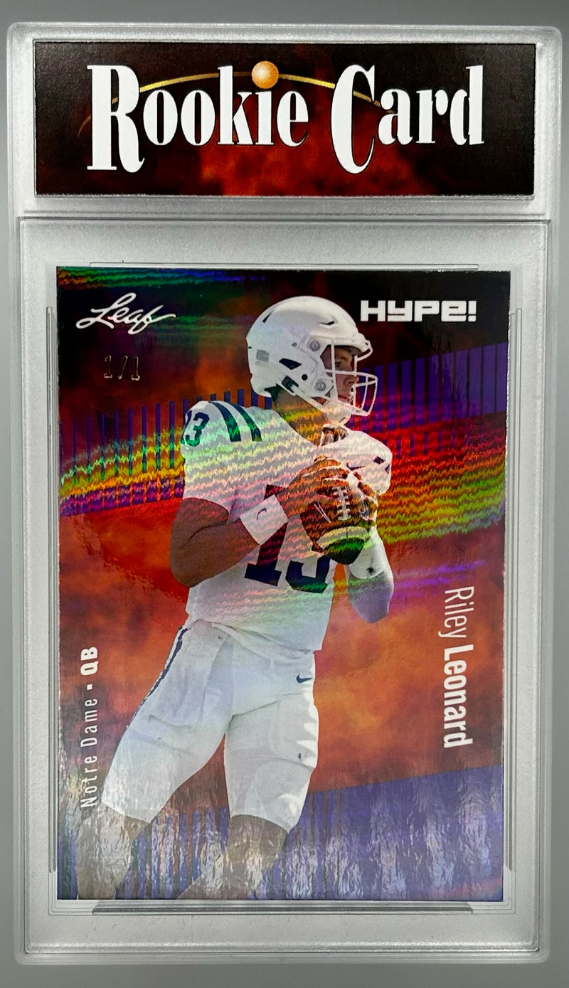 Riley Leonard Rookie Card Notre Dame Fighting Irish Football Trading Card 2023 Leaf HYPE! #134 Purple Shimmer 1/1  Certified Mint+