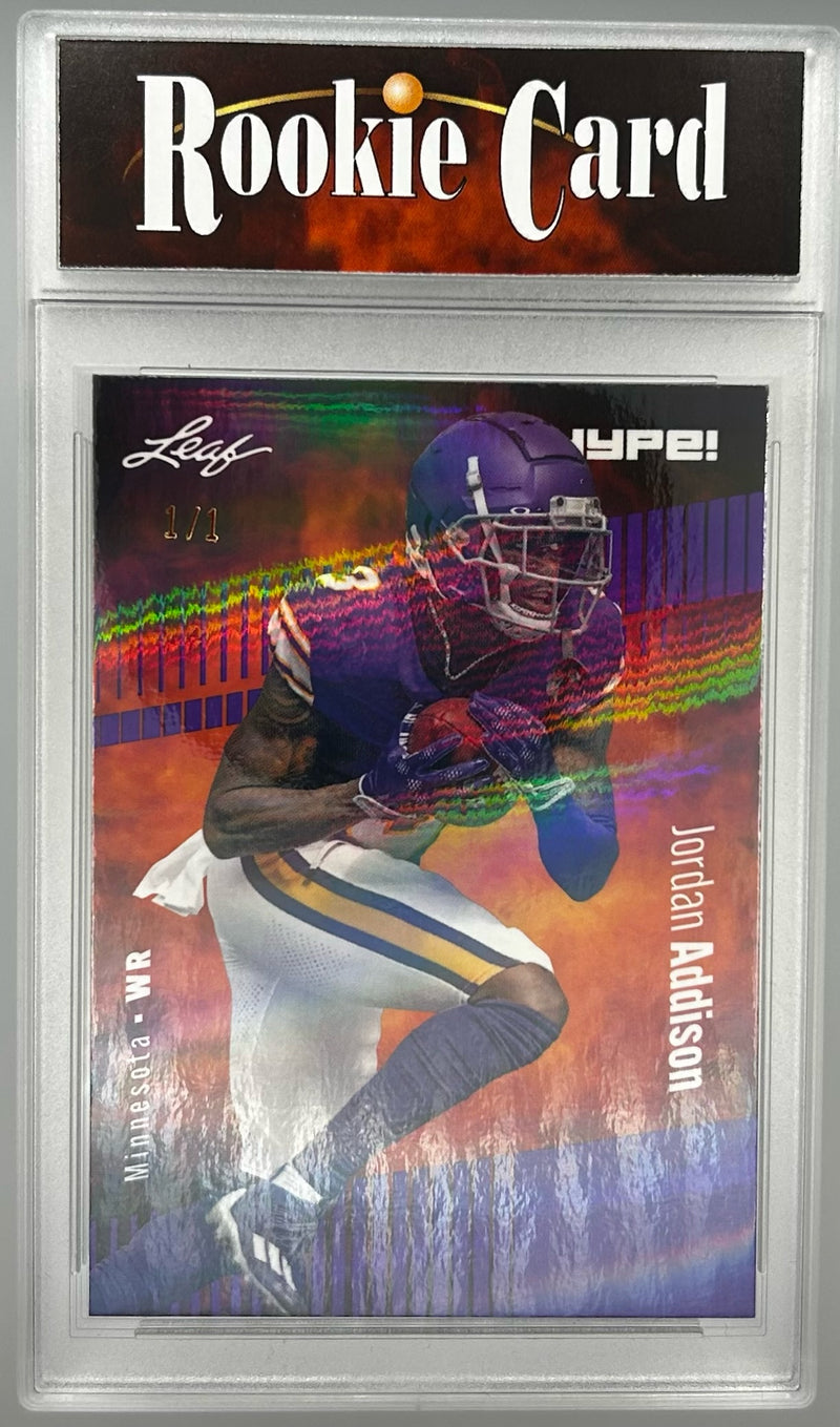 Jordan Addison Rookie Card Minnesota Football Trading Card 2023 Leaf HYPE! #127A Purple Shimmer 1/1  Certified Mint+