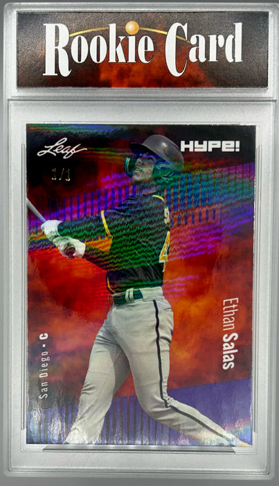 Certified Mint+ Ethan Salas 2023 Leaf HYPE! #119 Purple Shimmer #1/1 Rookie Card San Diego Padres