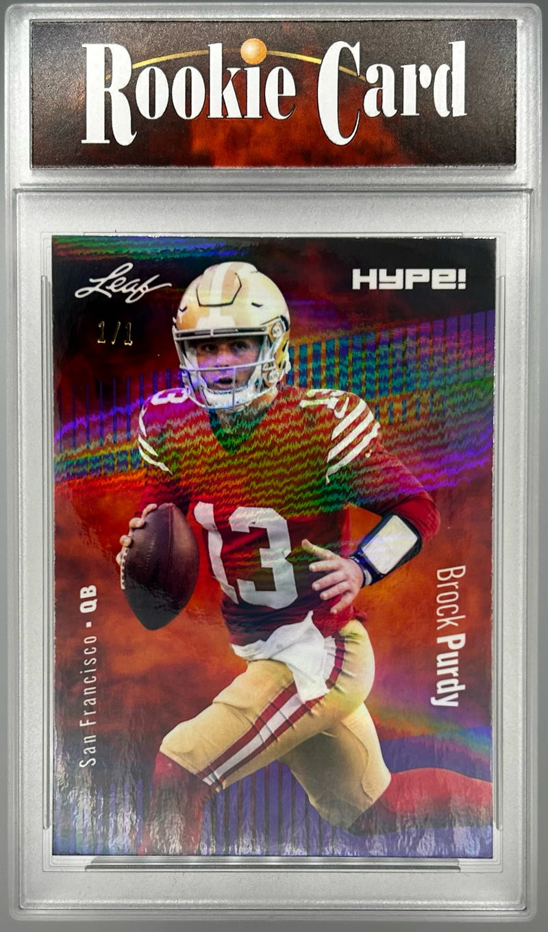 Brock Prdy Rare Trading Card San Francisco CM+ Football Card 2023 Leaf HYPE! #105 Purple Shimmer 1/1