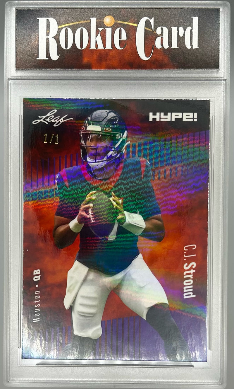 C.J. Stroud Rookie Card Houston Football Trading Card 2023 Leaf HYPE! #106 Purple Shimmer 1/1  Certified Mint+