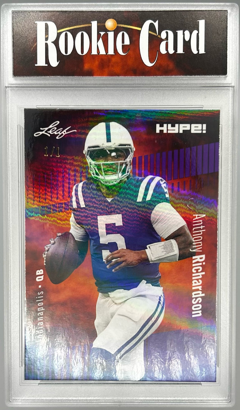 Anthony Richardson Rookie Card Indianapolis Football Trading Card 2023 Leaf HYPE! #100 Purple Shimmer 1/1  Certified Mint+