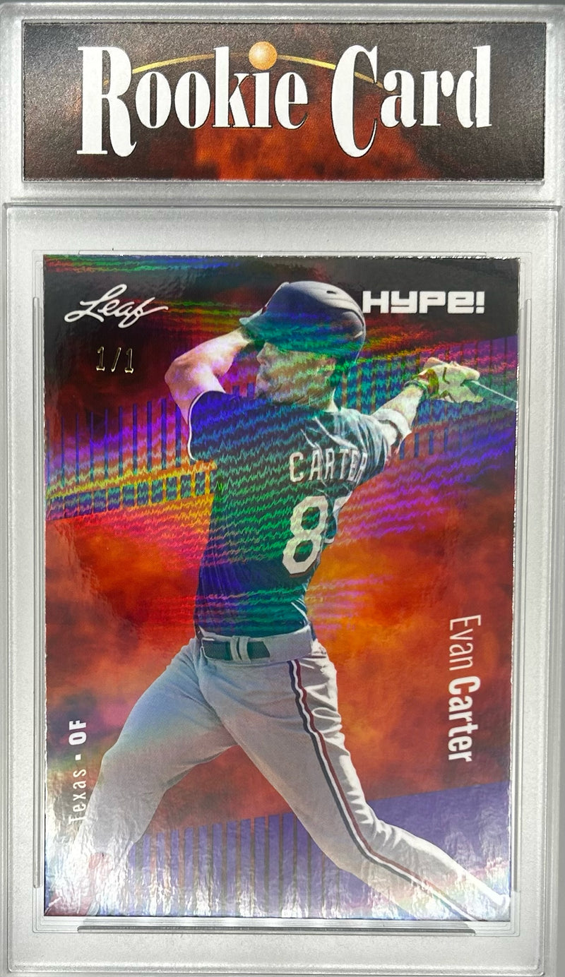 Certified Mint+ Evan Carter 2023 Leaf HYPE #120 Purple Shimmer #1/1 Rookie Card Texas Rangers