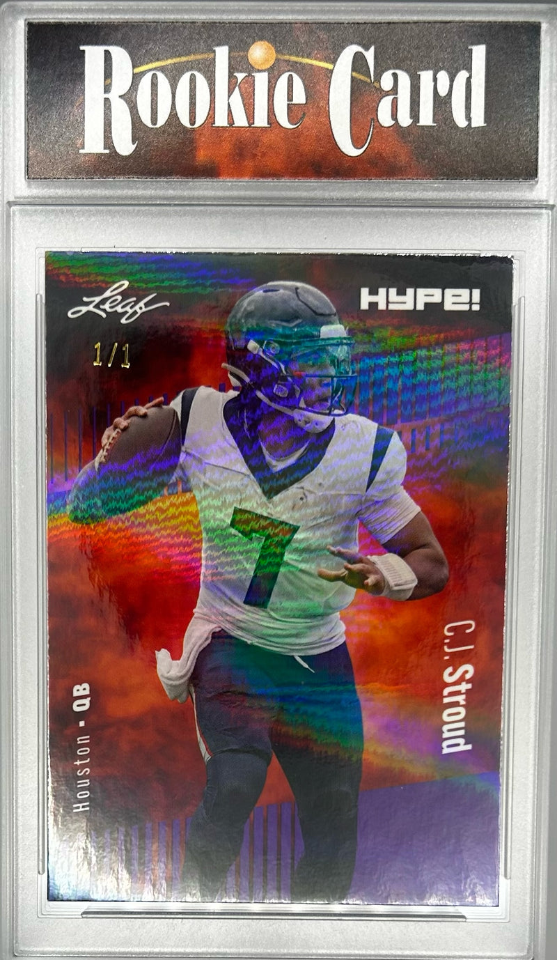 C.J. Stroud Rookie Card Houston Football Trading Card 2023 Leaf HYPE! #106A Purple Shimmer 1/1  Certified Mint+