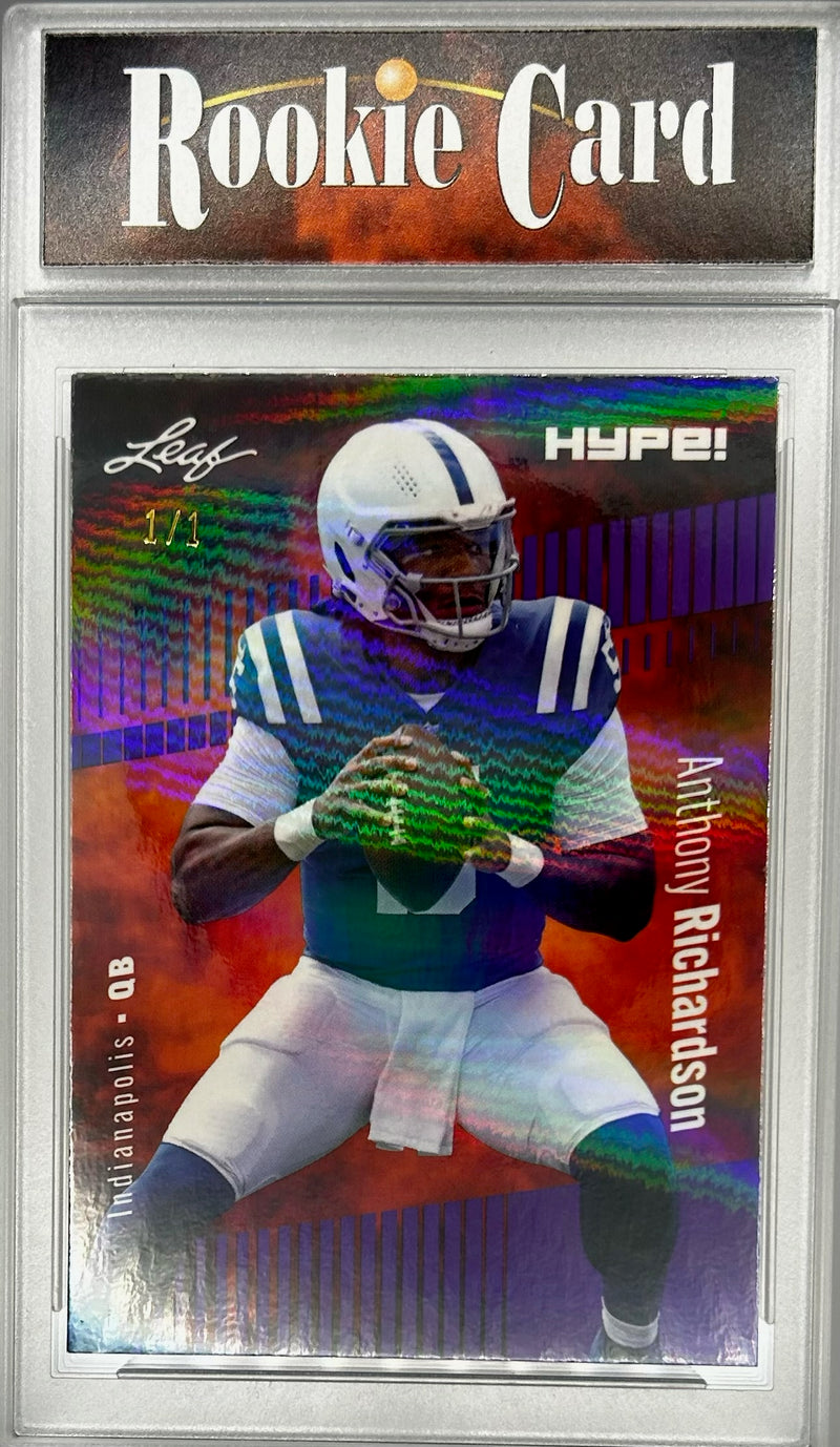 Anthony Richardson Rookie Card Indianapolis Football Trading Card 2023 Leaf HYPE! #100A Purple Shimmer 1/1  Certified Mint+