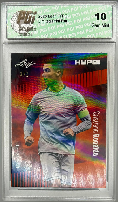 Cristiano Ronaldo 2023 Leaf HYPE! #110 Orange Shimmer #1/1 Trading Card PGI 10