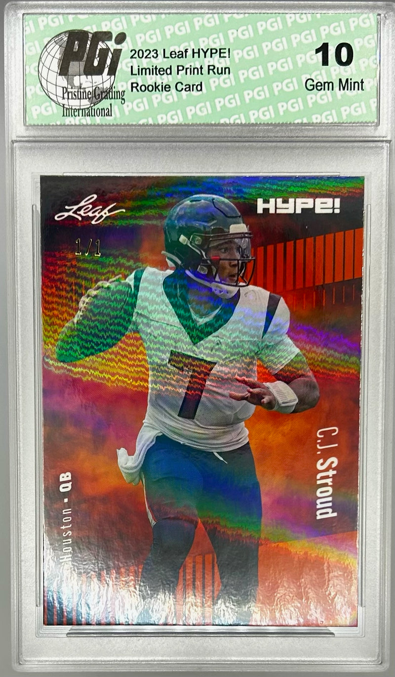 C.J. Stroud Rookie Card Ohio State / Houston PGI 10 Gem Mint Football Trading Card 2023 Leaf HYPE! #106A Orange Shimmer 1/1