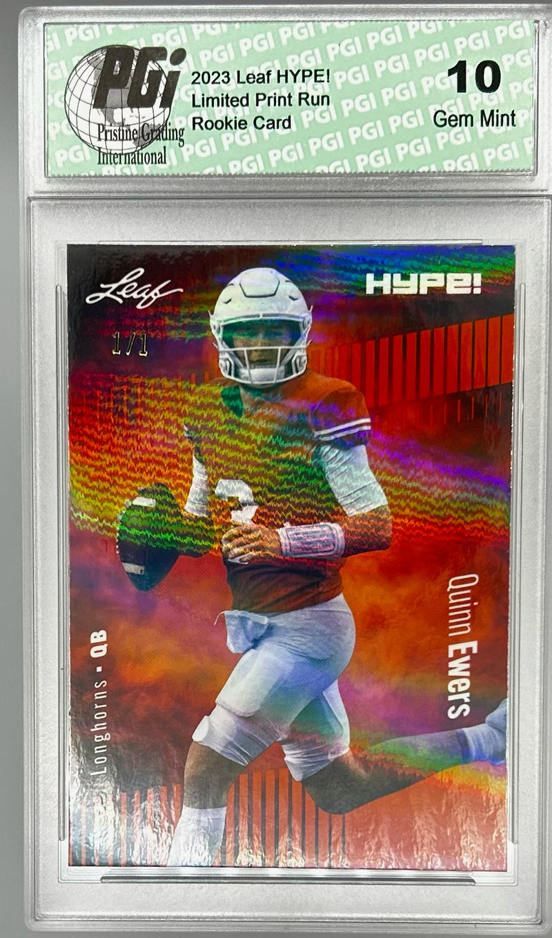 Quinn Ewers Rookie Card Texas PGI 10 Gem Mint Football Trading Card 2023 Leaf HYPE! #133 Orange Shimmer 1/1