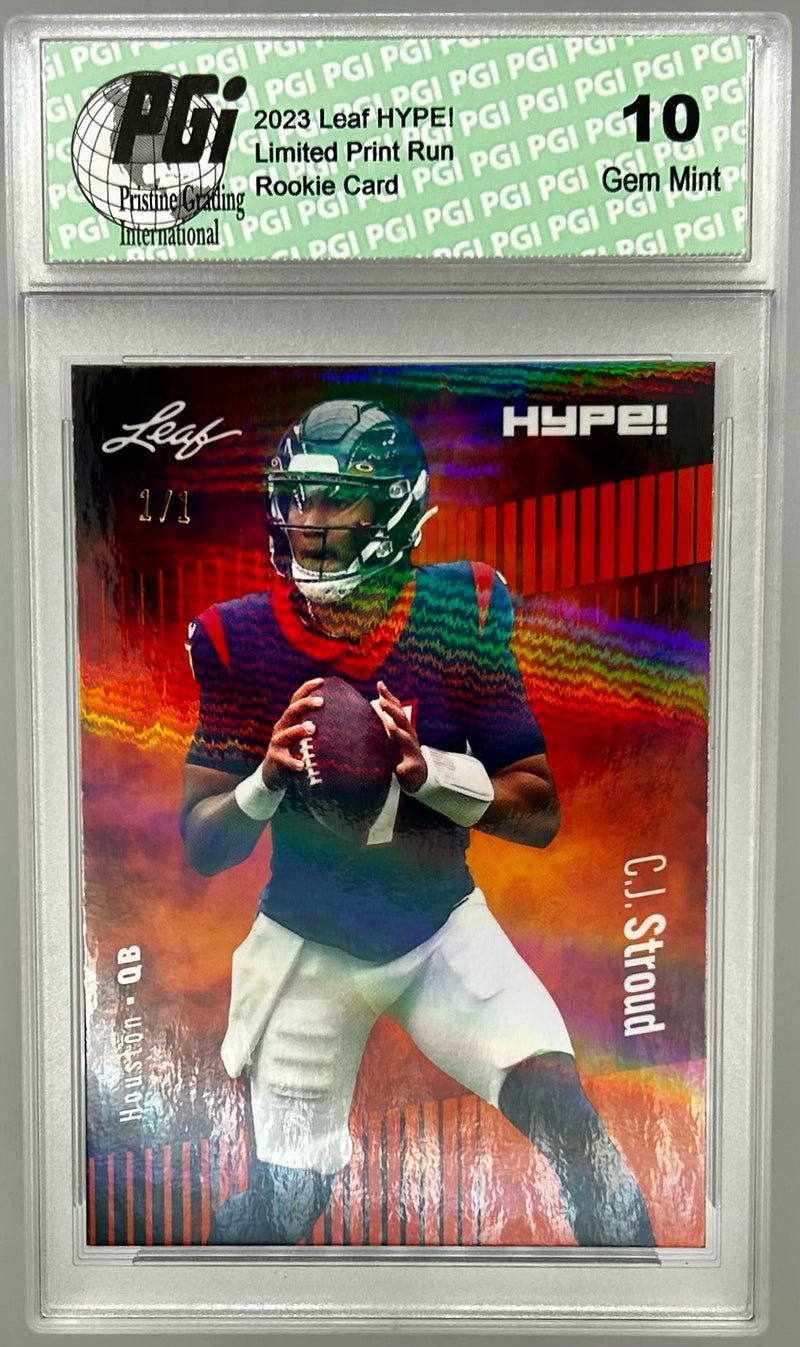 C.J. Stroud Rookie Card Ohio State / Houston PGI 10 Gem Mint Football Trading Card 2023 Leaf HYPE! #106 Orange Shimmer 1/1