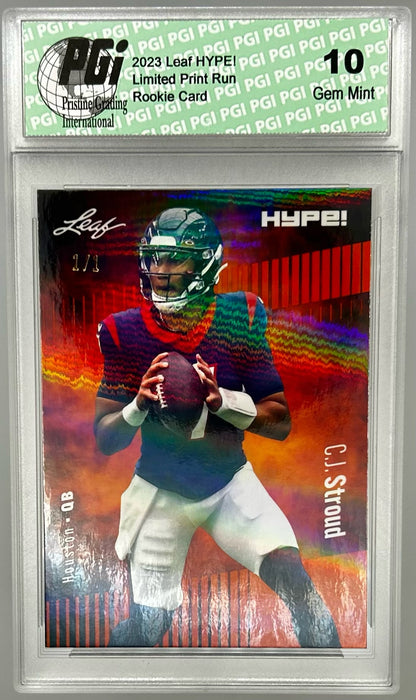 C.J. Stroud 2023 Leaf HYPE! #106 Orange Shimmer #1/1 Rookie Card PGI 10