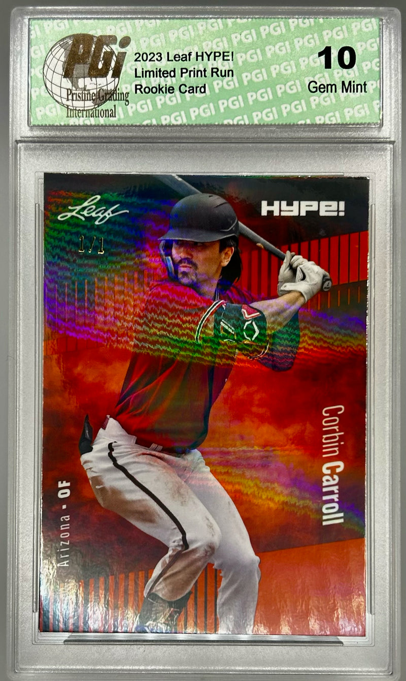 Corbin Carroll 2023 Leaf HYPE! #109 Orange Shimmer #1/1 Rookie Card PGI 10
