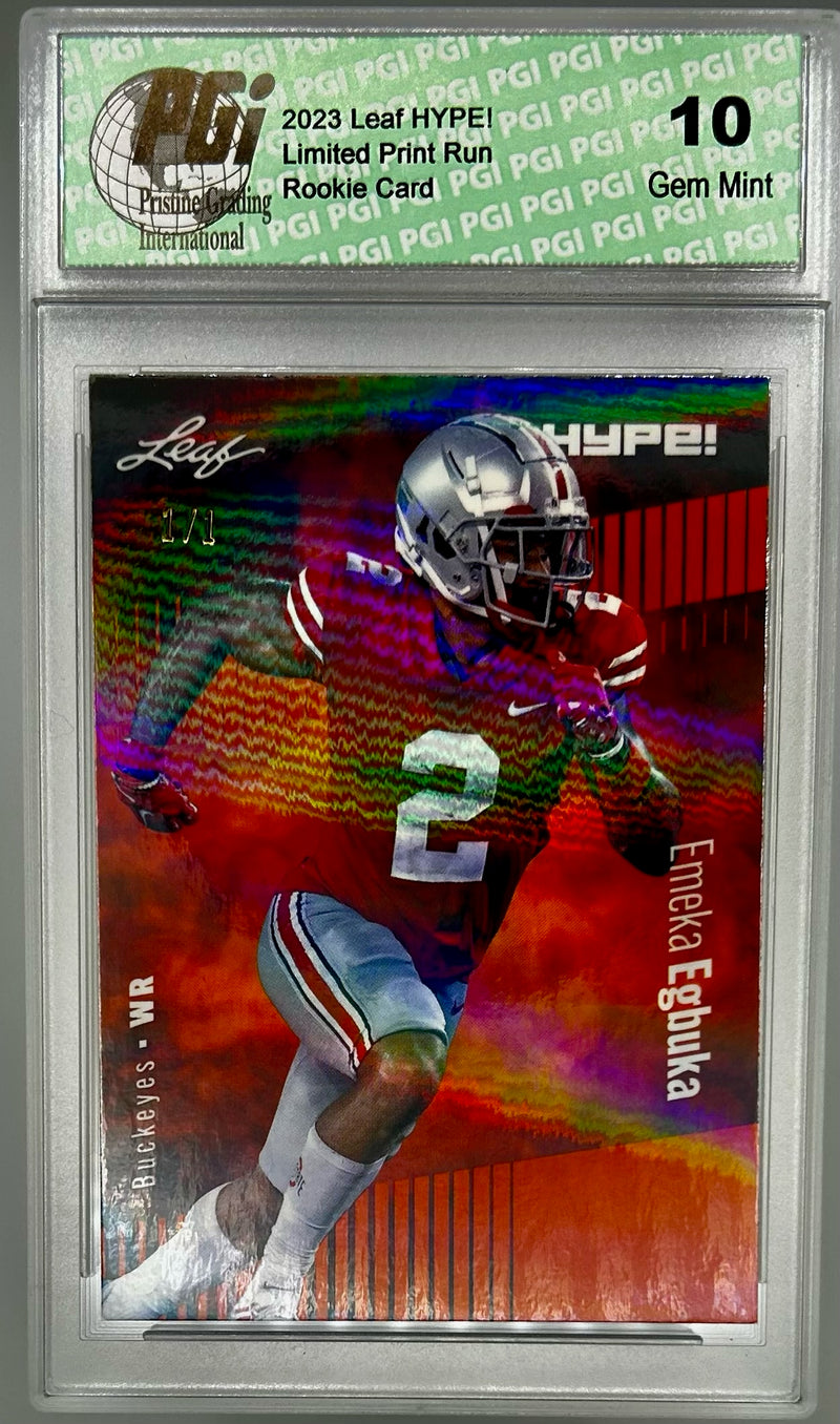 Emeka Egbuka Rookie Card Ohio State PGI 10 Gem Mint Football Trading Card 2023 Leaf HYPE! #116 Orange Shimmer 1/1