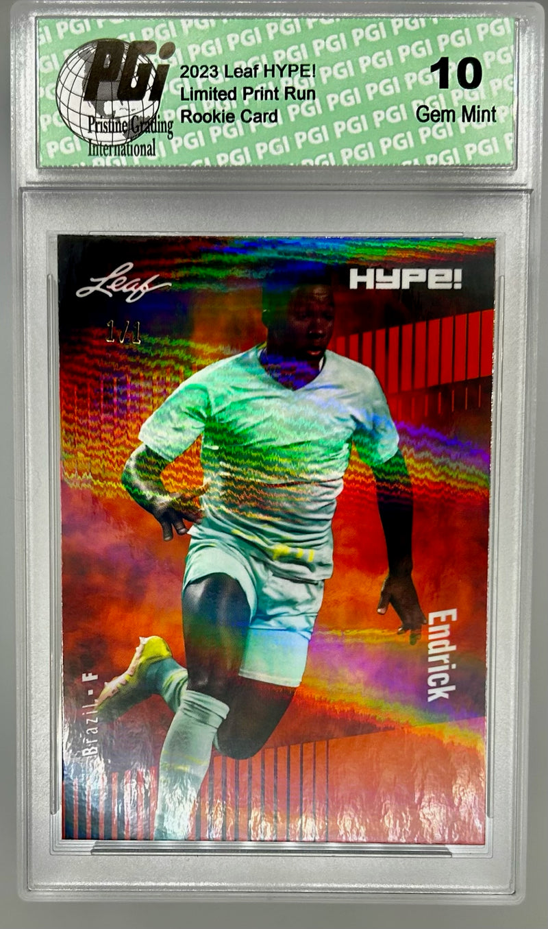 Endrick 2023 Leaf HYPE! #117 Orange Shimmer #1/1 Rookie Card PGI 10