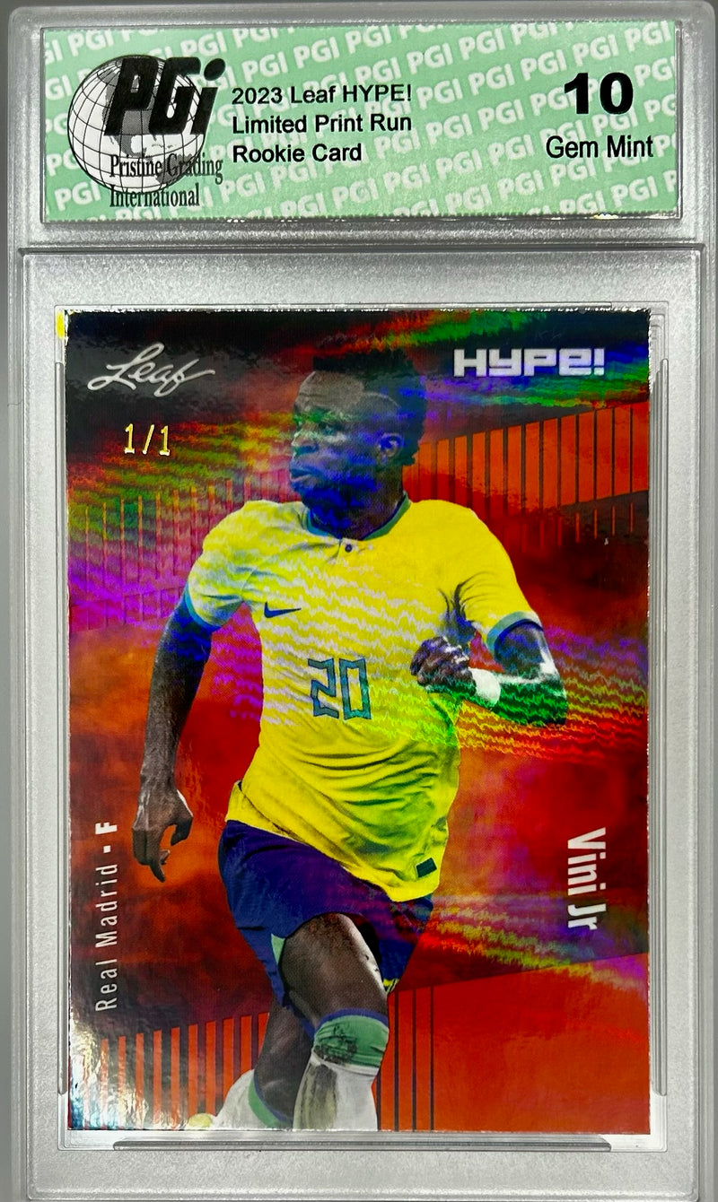 Vinicius Vini Junior 2023 Leaf HYPE! #138 Orange Shimmer #1/1 Trading Card PGI 10