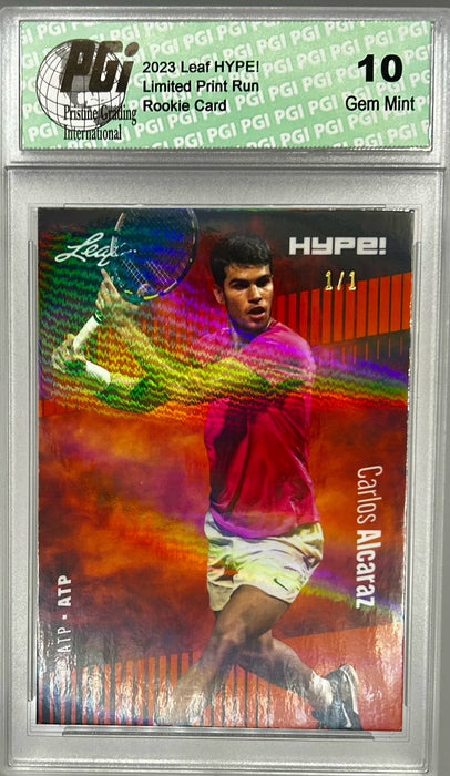 Carlos Alcaraz 2023 Leaf HYPE! #108 Orange Shimmer #1/1 Rare Trading Card PGI 10