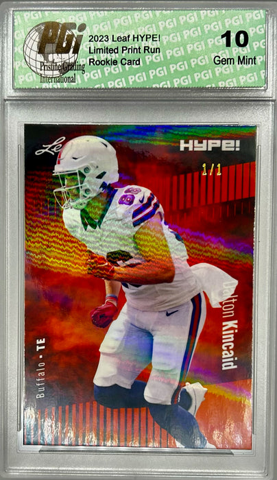 Dalton Kincaid 2023 Leaf HYPE! #111 Orange Shimmer #1/1 Rookie Card PGI 10