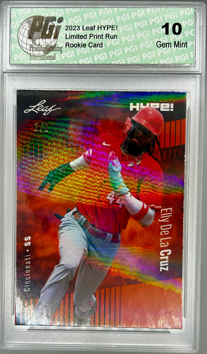 Elly De La Cruz 2023 Leaf HYPE! #115 Orange Shimmer #1/1 Rookie Card PGI 10