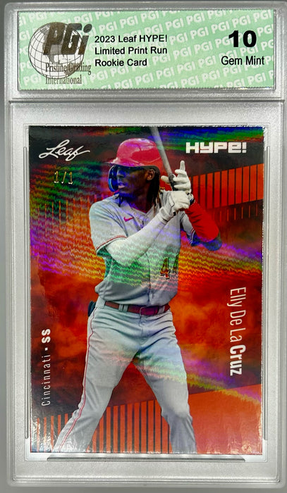 Elly De La Cruz 2023 Leaf HYPE! #115a Orange Shimmer #1/1 Rookie Card PGI 10