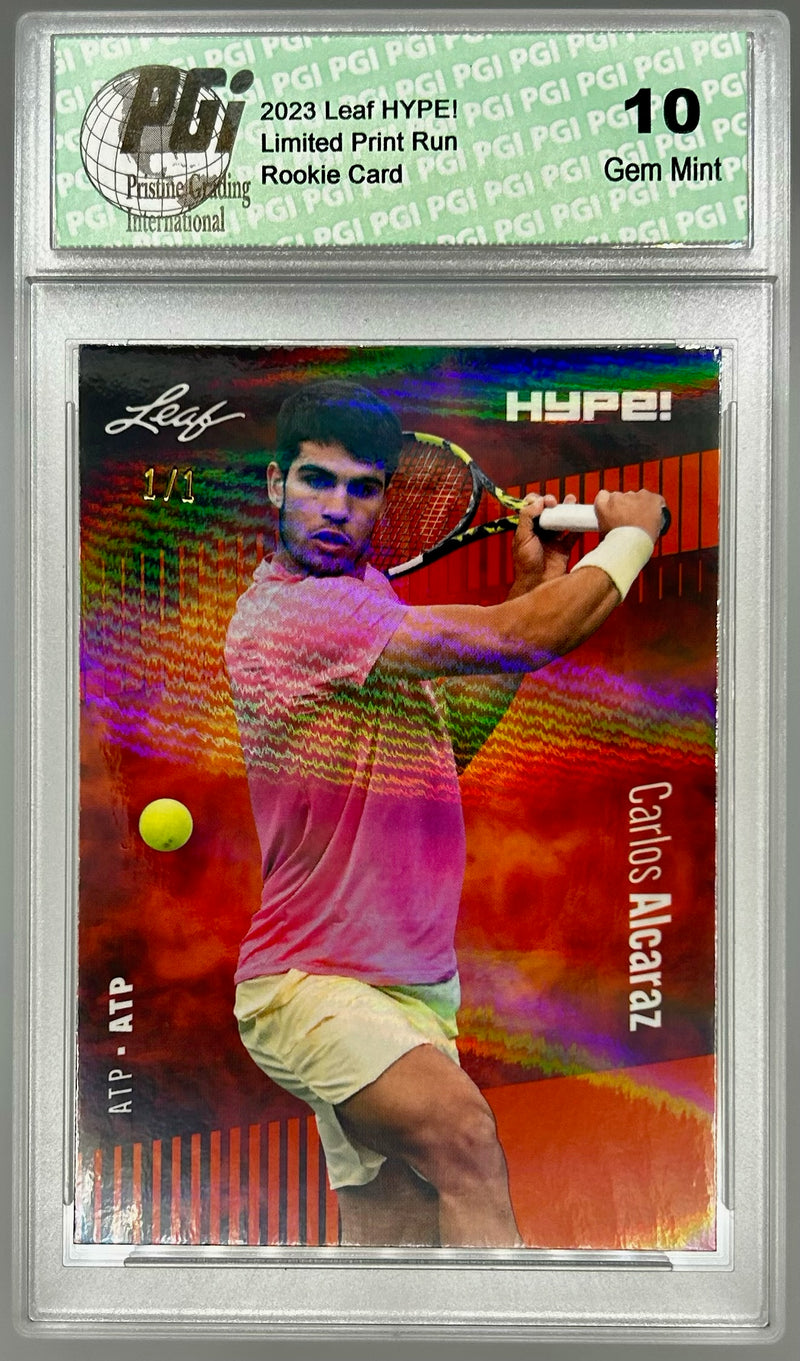 Carlos Alcaraz 2023 Leaf HYPE! #108A Orange Shimmer #1/1 Rare Trading Card PGI 10