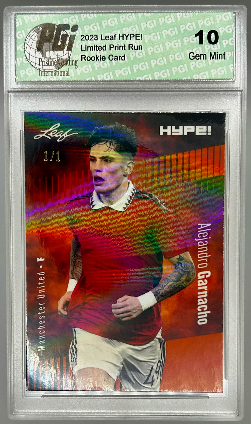 Alejandro Garnacho 2023 Leaf HYPE! #99A Orange Shimmer #1/1 Rookie Card PGI 10