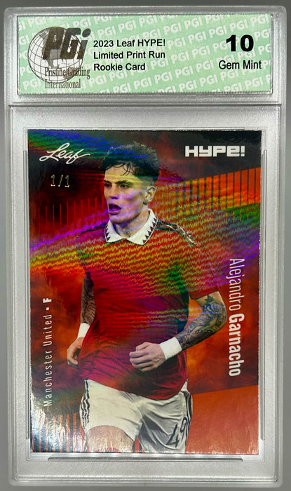Alejandro Garnacho 2023 Leaf HYPE! #99A Orange Shimmer #1/1 Rookie Card PGI 10