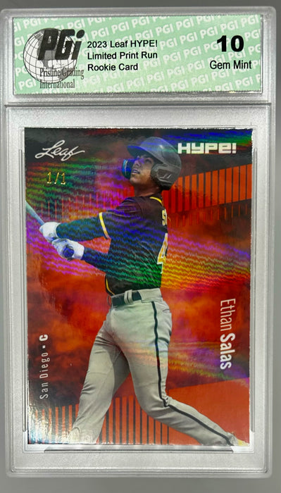 Ethan Salas 2023 Leaf HYPE! #119 Orange Shimmer #1/1 Rookie Card PGI 10