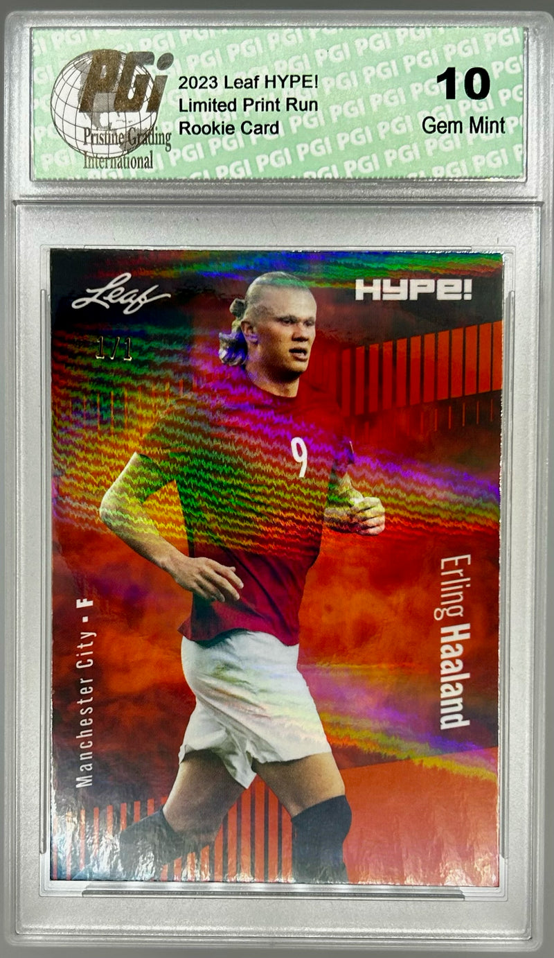 Erling Haaland 2023 Leaf HYPE! #118 Orange Shimmer #1/1 Rare Trading Card PGI 10