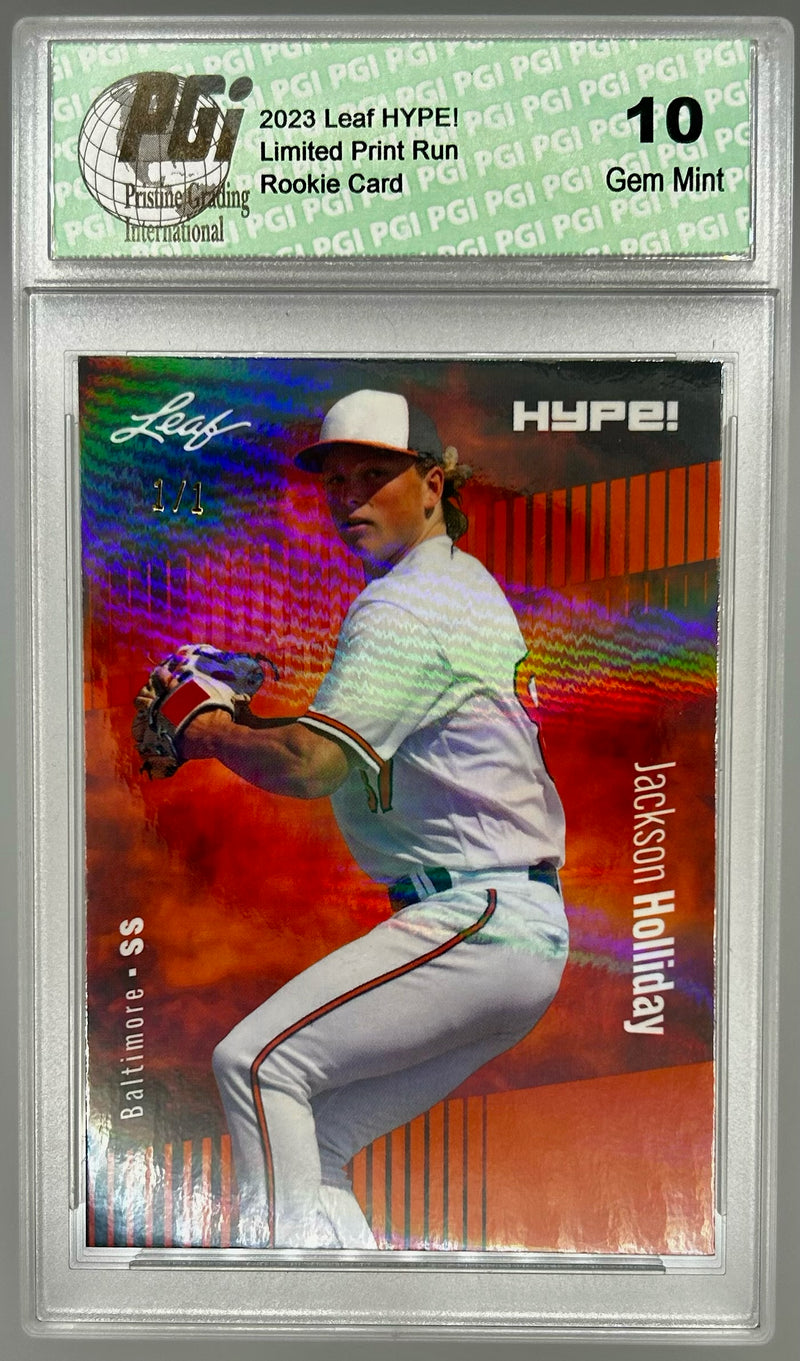 Jackson Holliday 2023 Leaf HYPE! #124 Orange Shimmer #1/1 Rookie Card PGI 10