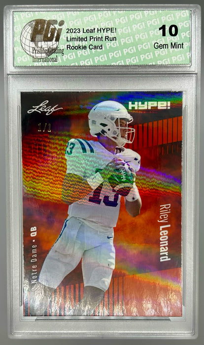 Riley Leonard 2023 Leaf HYPE! #134 Orange Shimmer #1/1 Rookie Card PGI 10