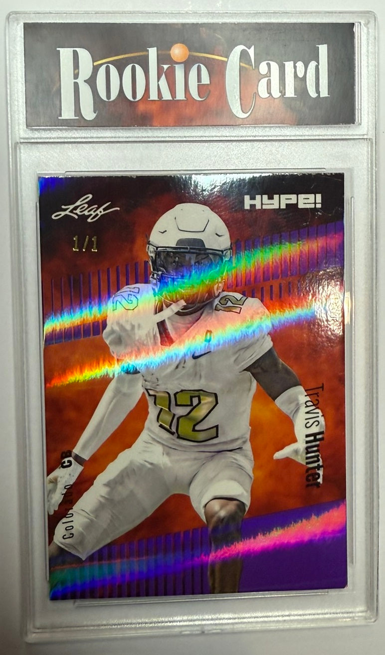 Travis Hunter Rookie Card Colorado Football Trading Card 2023 Leaf HYPE! #137 Purple Shimmer 1/1  Certified Mint+