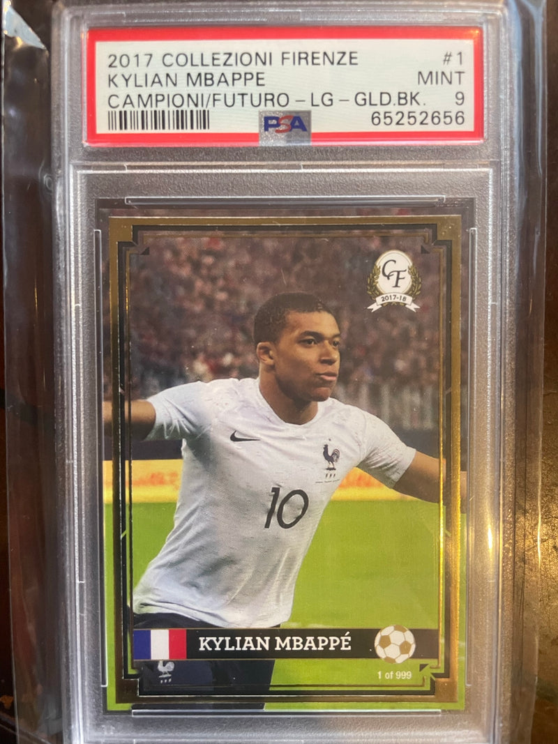 PSA 9 Kylian Mbappe 2017 Campioni Futuro 1/999, #1 Rookie Card Large Gold Back