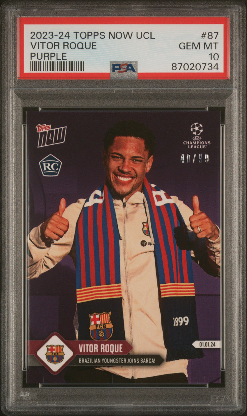 PSA 10 Vitor Roque 2023 Topps Now #87 Purple SP #40/99 Rookie Card Barcelona