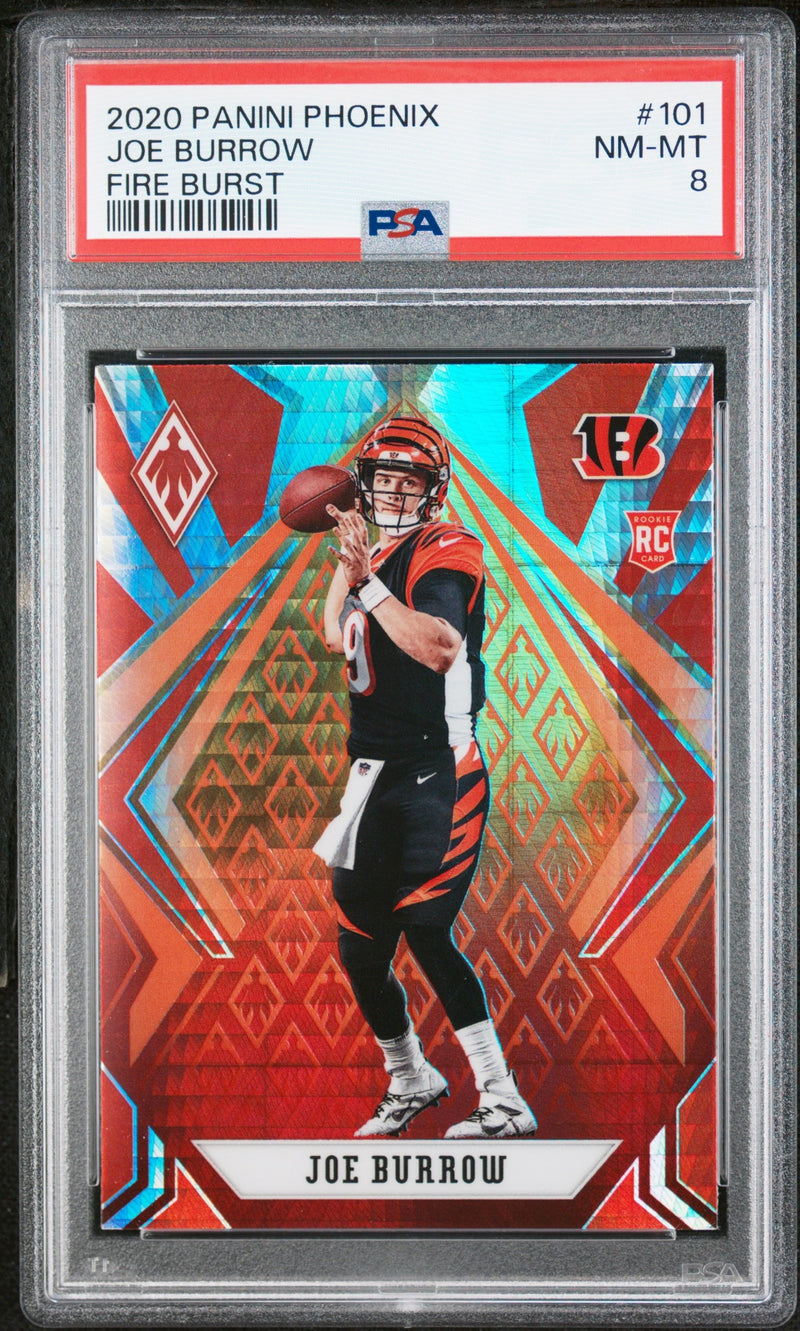 PSA 8 Joe Burrow 2020 Panini Phoenix #101 Rookie Card Fire Burst