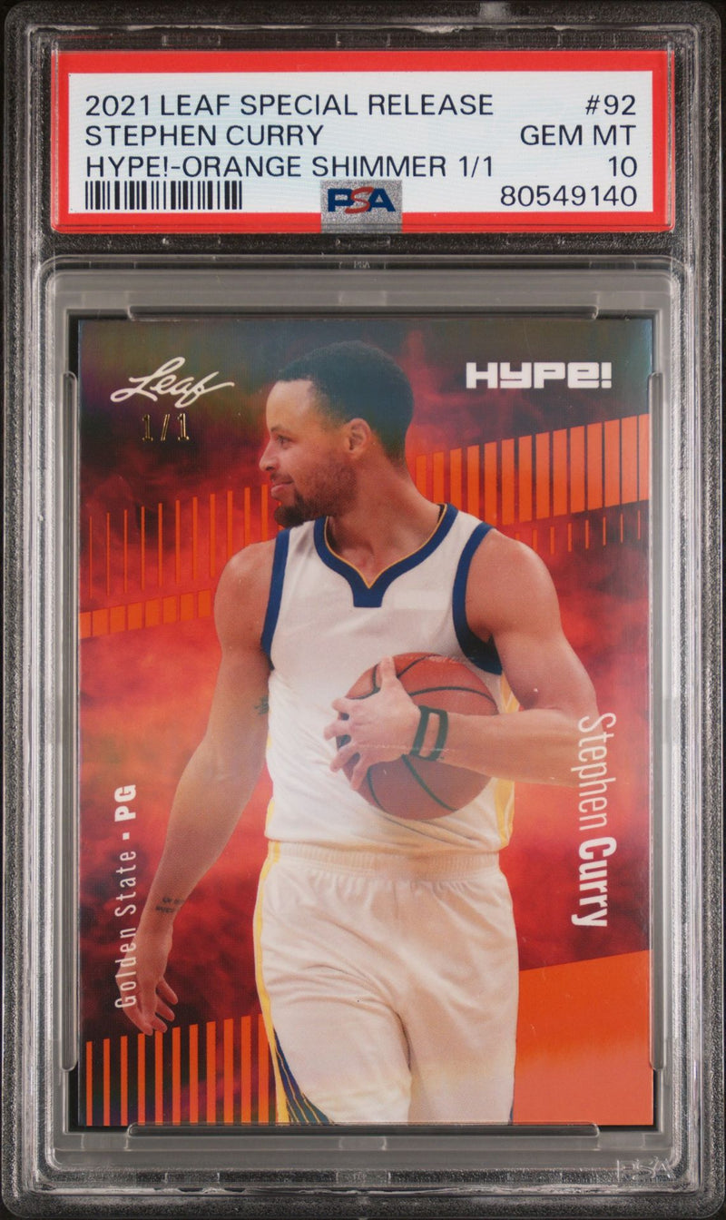 Stephen Curry PSA 10 2022 Leaf Hype! #92 Orange Shimmer 1/1 Rare Trading Card Golden State Warriors