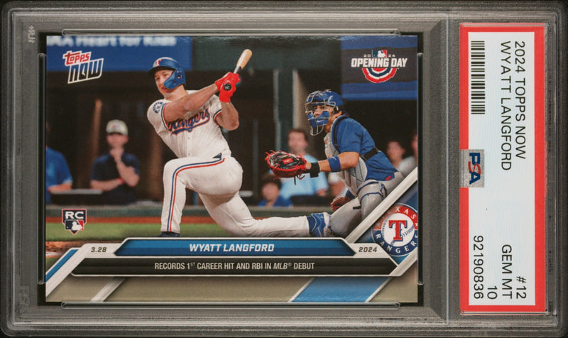 PSA 10 Wyatt Langford 2024 Topps Now #12 MLB Debut Rookie Card Texas Rangers