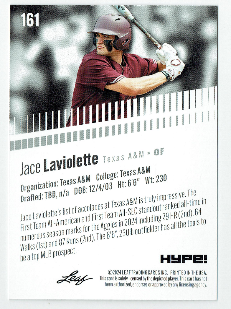 Mint Jace LaViolette 2024 Leaf HYPE! #LH-161 Only 5000 Made Rookie Card Texas A&M