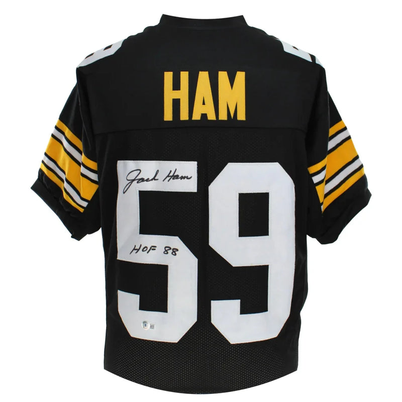 Jack Ham Autographed Pittsburgh Steelers Black Jersey BAS COA Signed Inscribed "HOF"