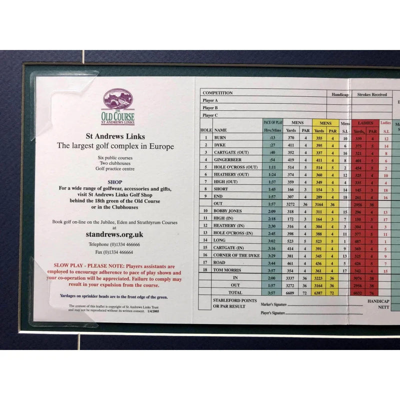 Jack Nicklaus Framed Authentic 2005 St. Andrews Old Course Scorecard British Open Goodbye COA