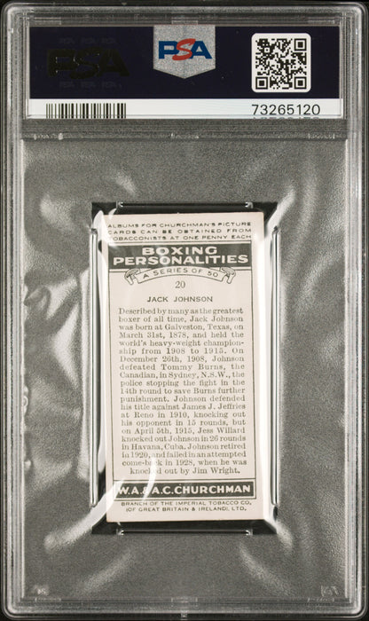 PSA 4 VG-EX Jack Johnson 1938 WA & AC Churchman #20 Rare Trading Card Boxing Personalities