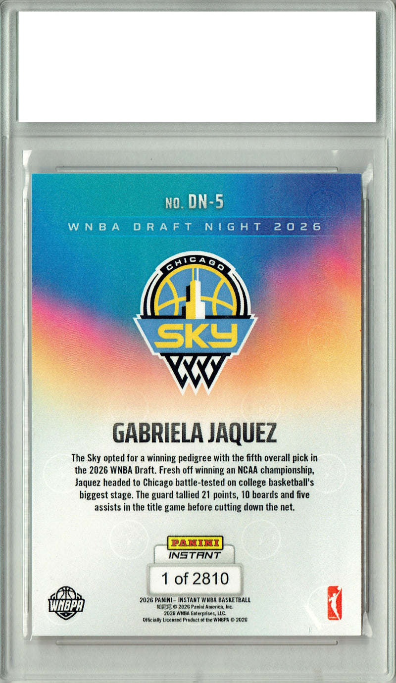 Gabriela Jaquez Rookie Card Chicago Sky 2026 WNBA Draft Night #DN-5 1 of 2810 Certified Mint+ Trading Card