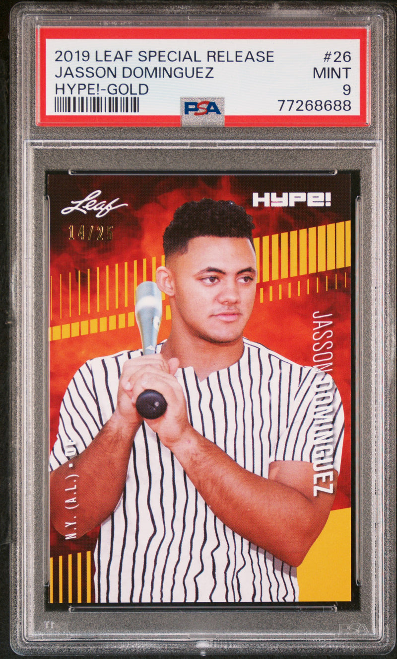 PSA 9 Jasson Dominguez 2019 Leaf HYPE! #26 Rookie Card Gold #14/25 NY Yankees