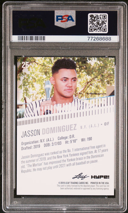 Jasson Dominguez 2019 Leaf HYPE! #26 Rookie Card Gold #21/25 PSA 9 Yankees